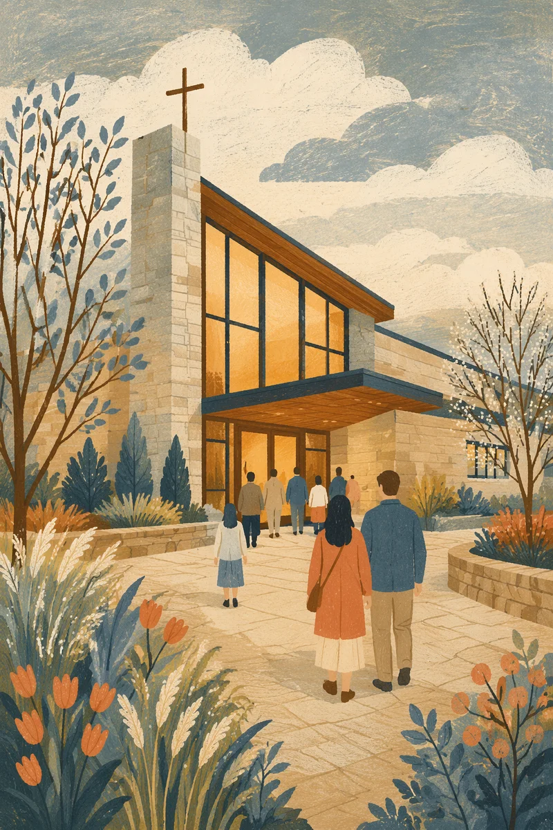 Contemporary Church Exterior on Quiet Sunday