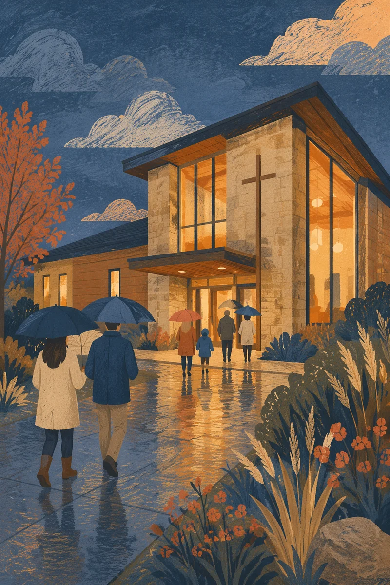 Modern Church Entrance After Rain