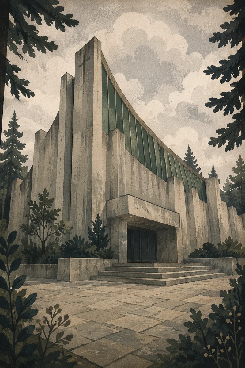 Modern Concrete Church in Wooded Silence
