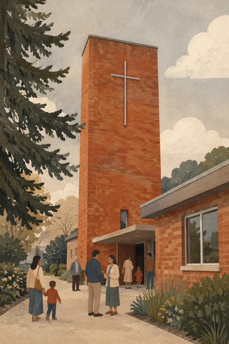 Modern Red Brick Community Church Exterior