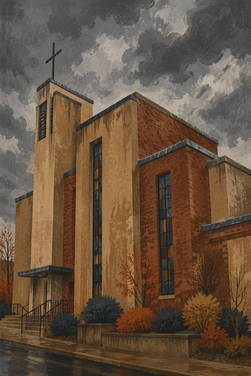 Modern Church Exterior Under Overcast Sky