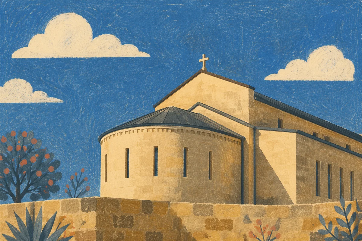 Modern Limestone Church Under Deep Blue Sky