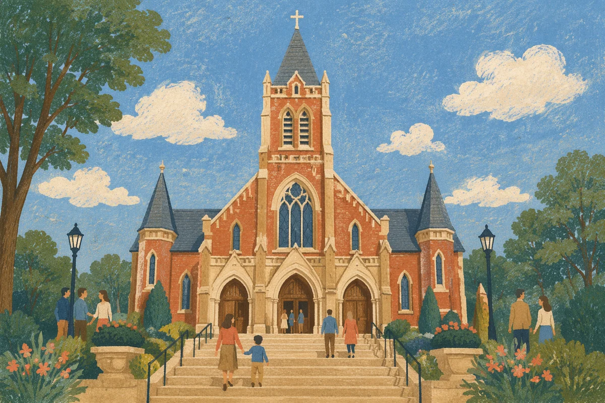 Welcoming Modern Church Exterior in Red Brick