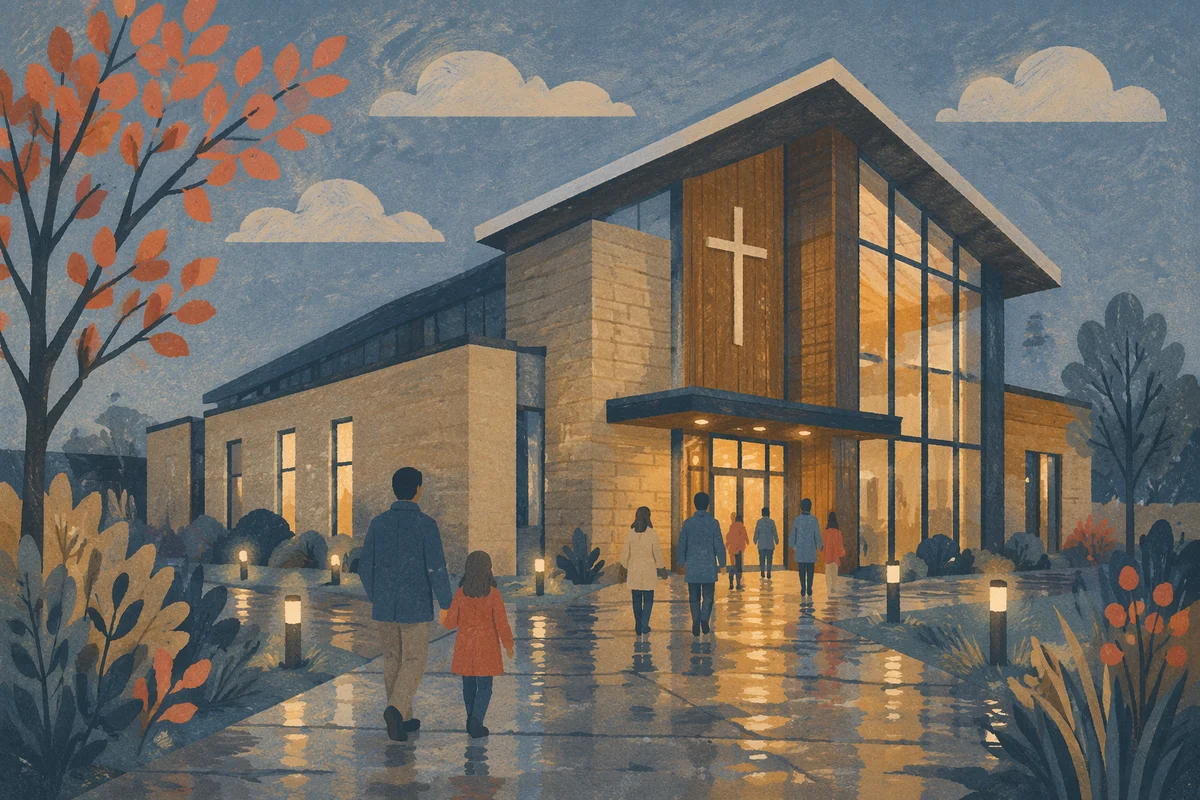 Modern Church Exterior at Blue Hour