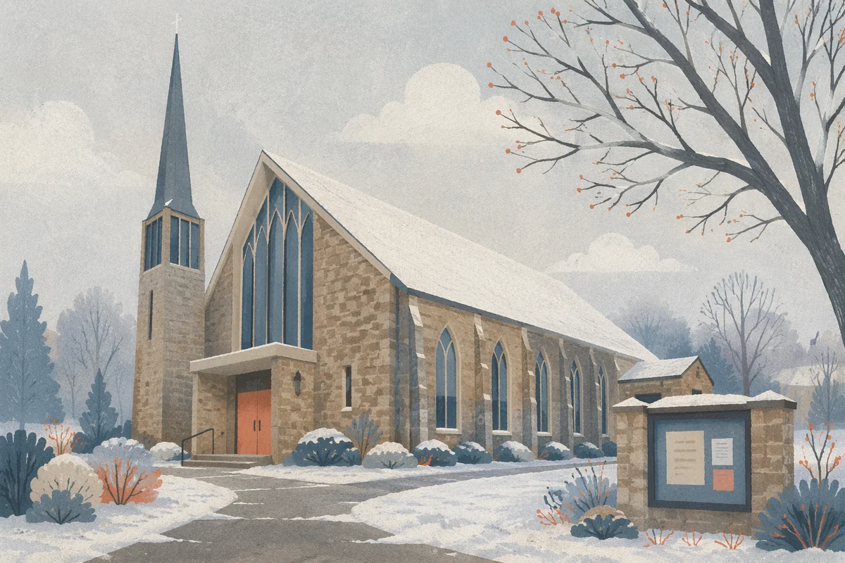 Modern Church Exterior on Winter Morning