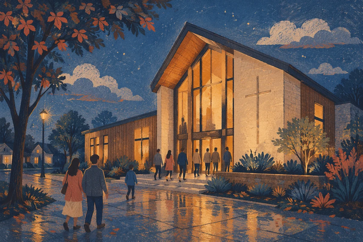 Modern Church Exterior at Peaceful Blue Hour