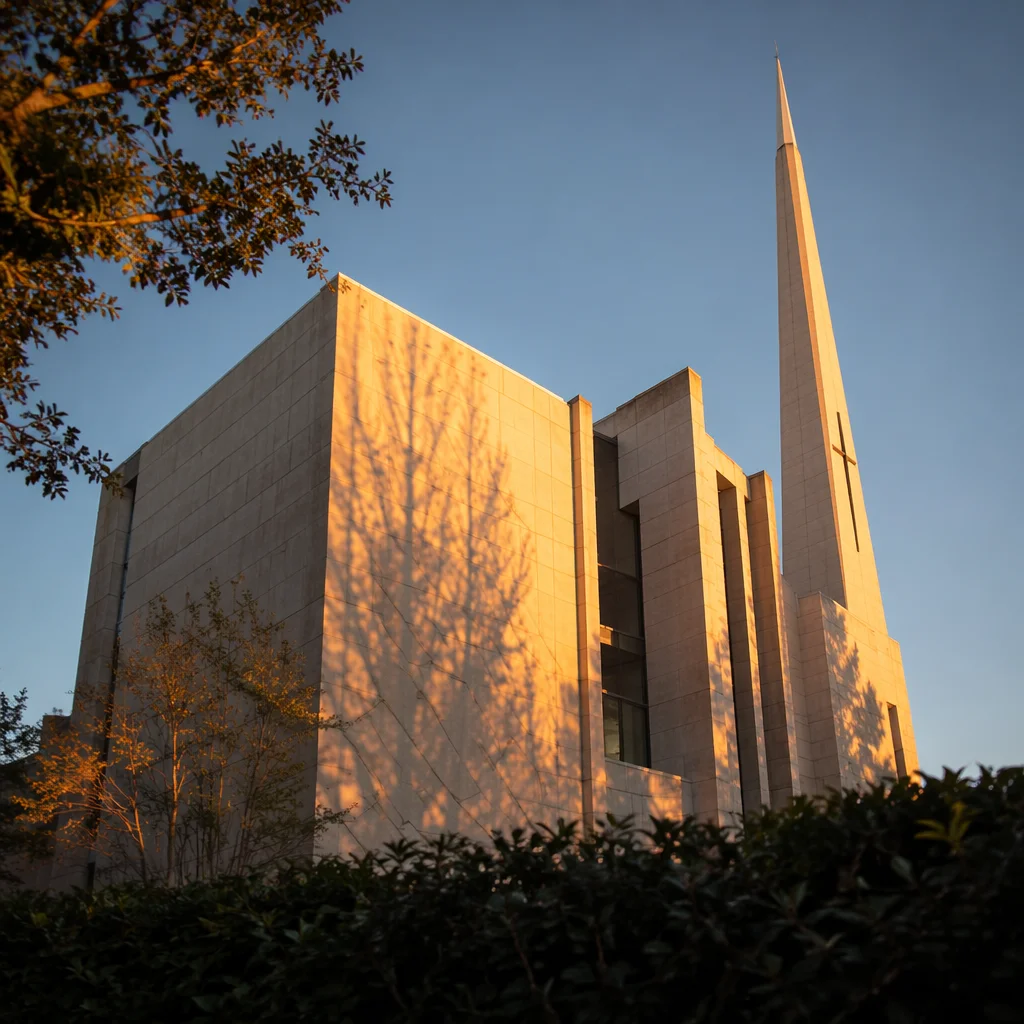 Modern Church Exterior at Golden Hour