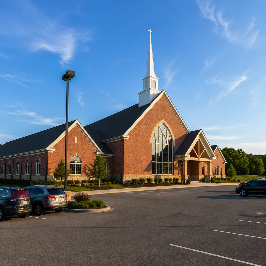 Modern Suburban Church Exterior in Afternoon Light