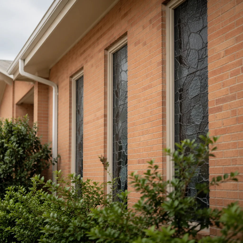 Modern Church Exterior with Brick and Glass