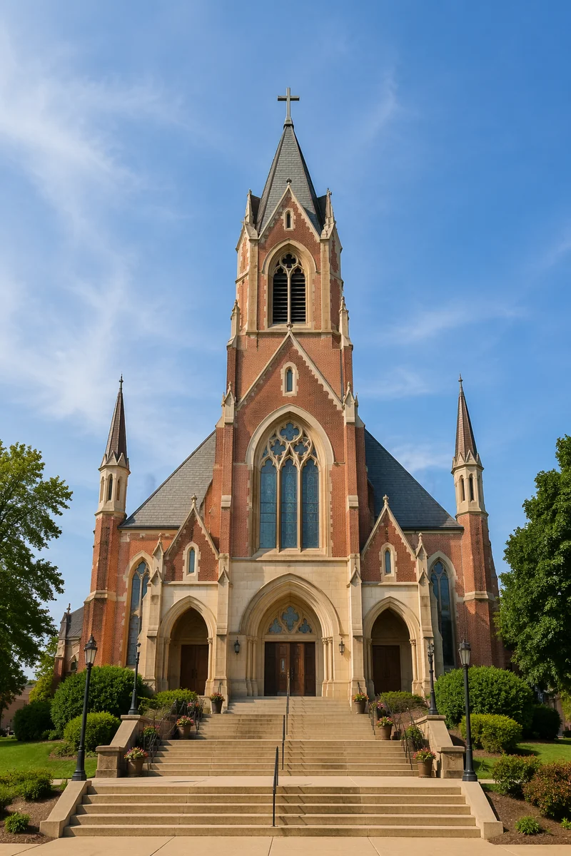 Modern Gothic Red Brick Church Exterior