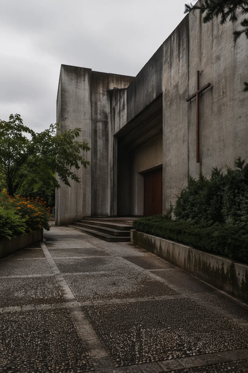 Modern Concrete Church Courtyard Entrance