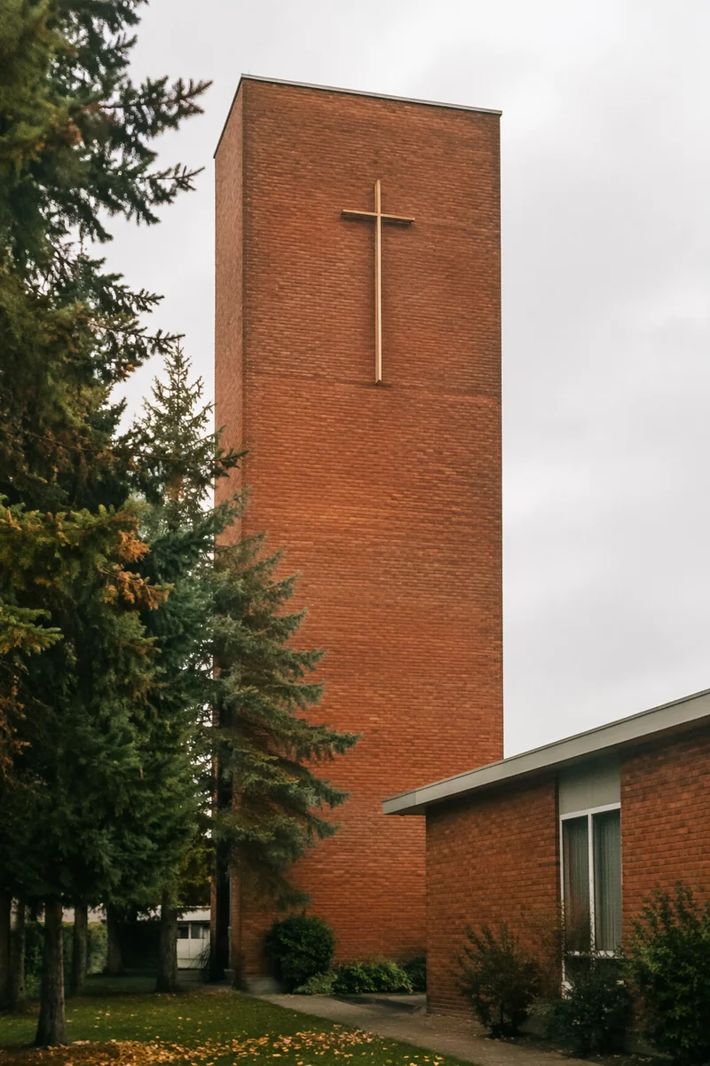 Modern Red Brick Community Church Exterior