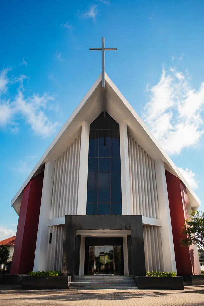 Modern Church Exterior With Triangular Roof