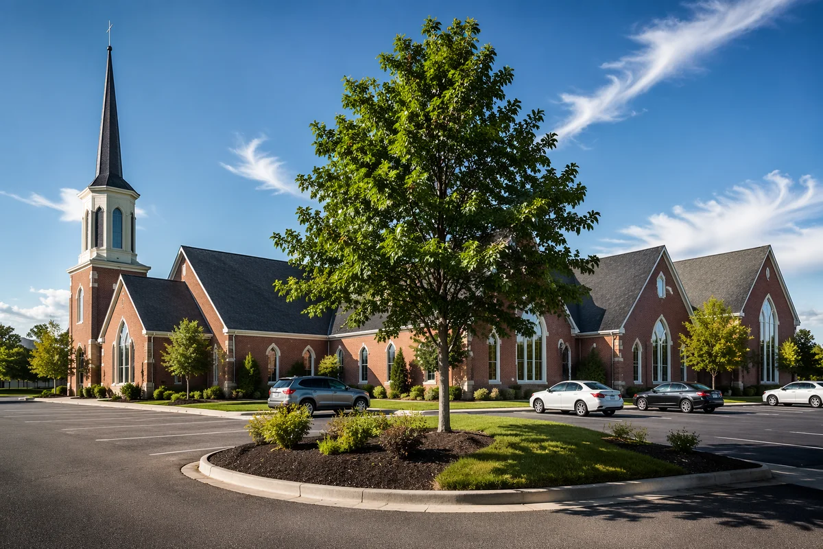Modern Suburban Church Exterior in Summer Light