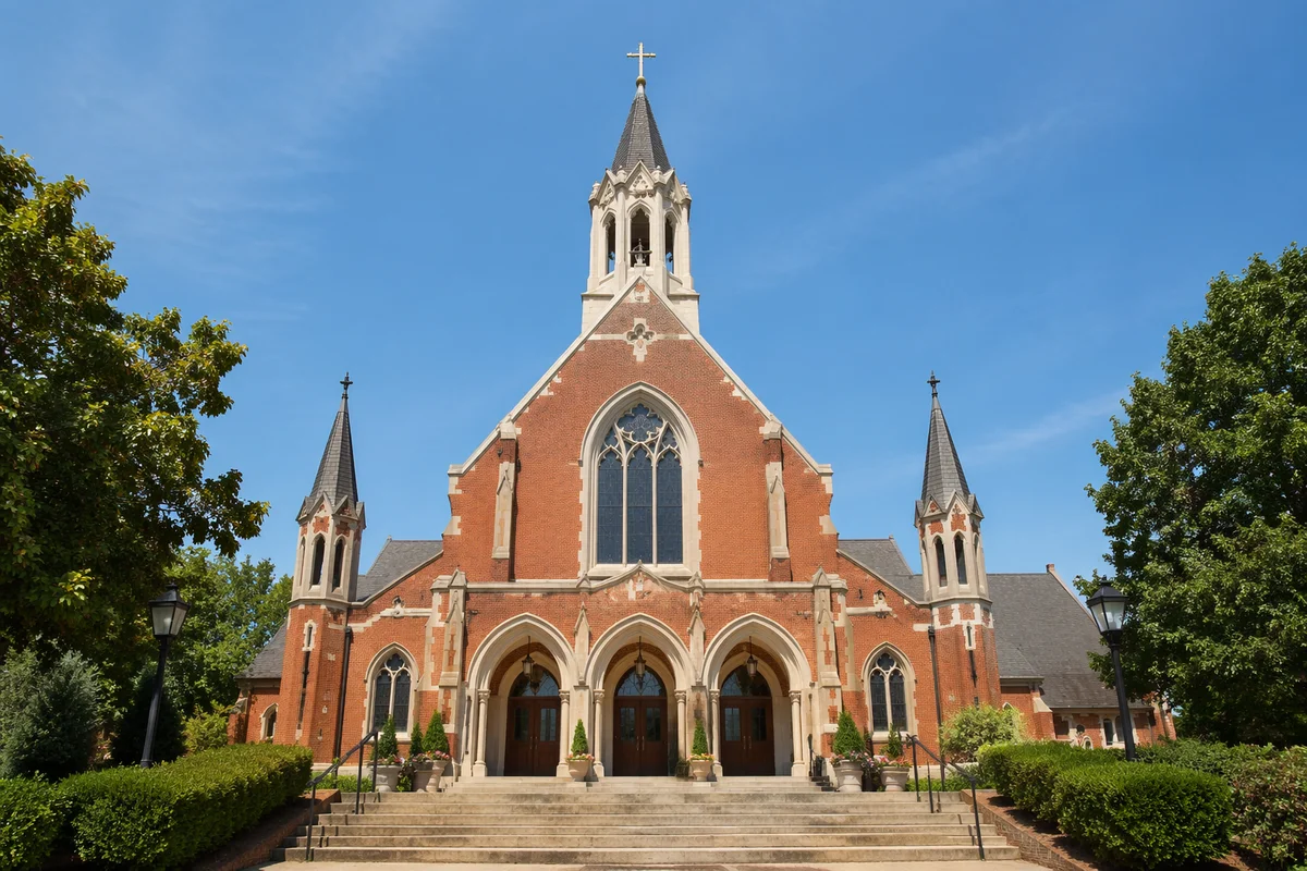 Modern Gothic Red Brick Church Exterior