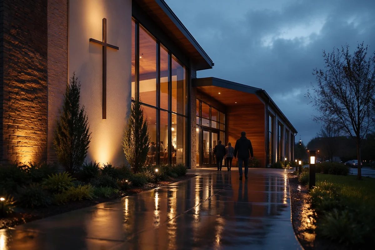 Modern Church Exterior at Blue Hour