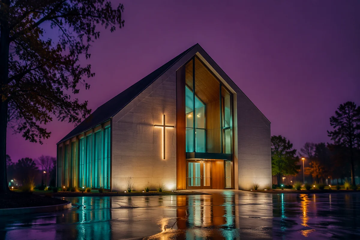 Modern Church Exterior at Twilight