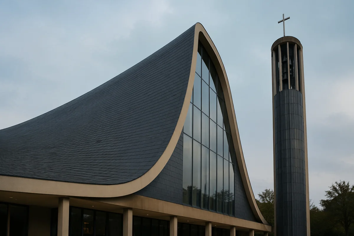 Modern Church Exterior with Bell Tower
