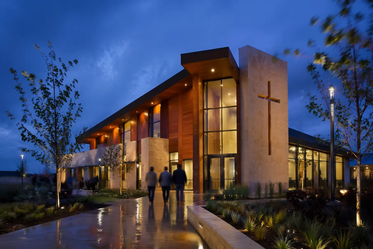 Modern Church Exterior at Blue Hour