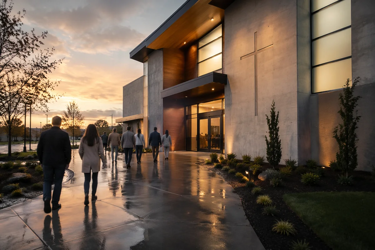 Modern Church Exterior at Golden Hour