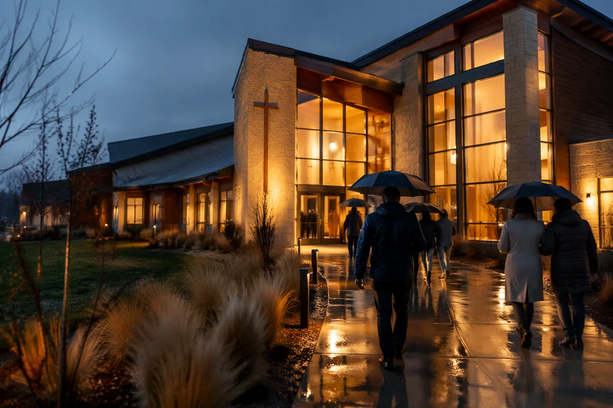 Modern Church Exterior at Blue Hour