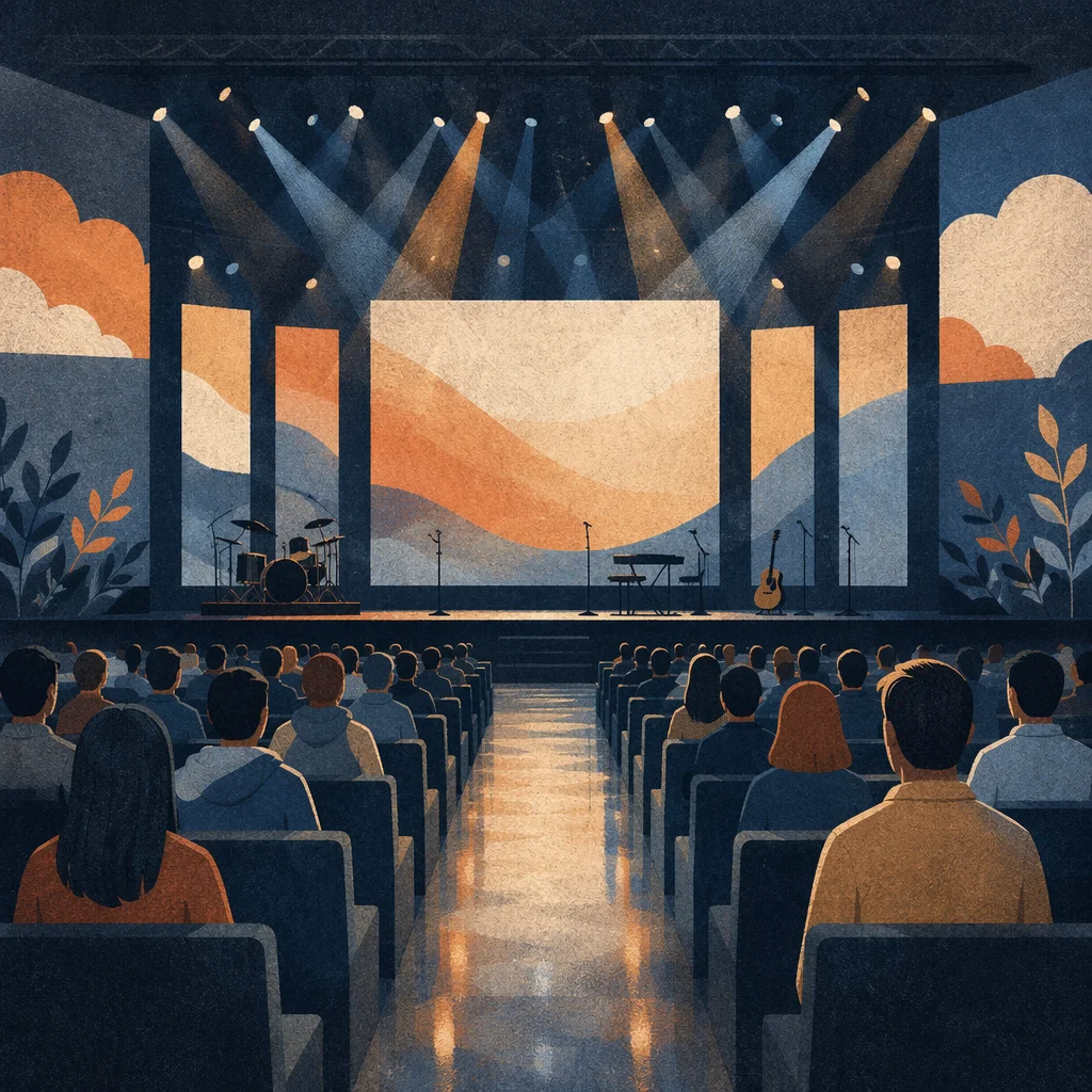 Modern Megachurch Stage Lights Before Worship