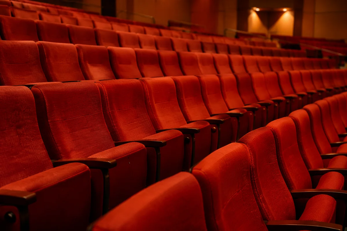 Empty Megachurch Auditorium with Warm Stage Lights
