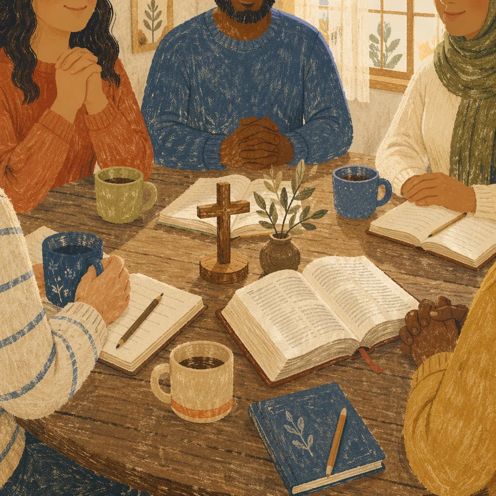 Multicultural Bible Study Around Wooden Table