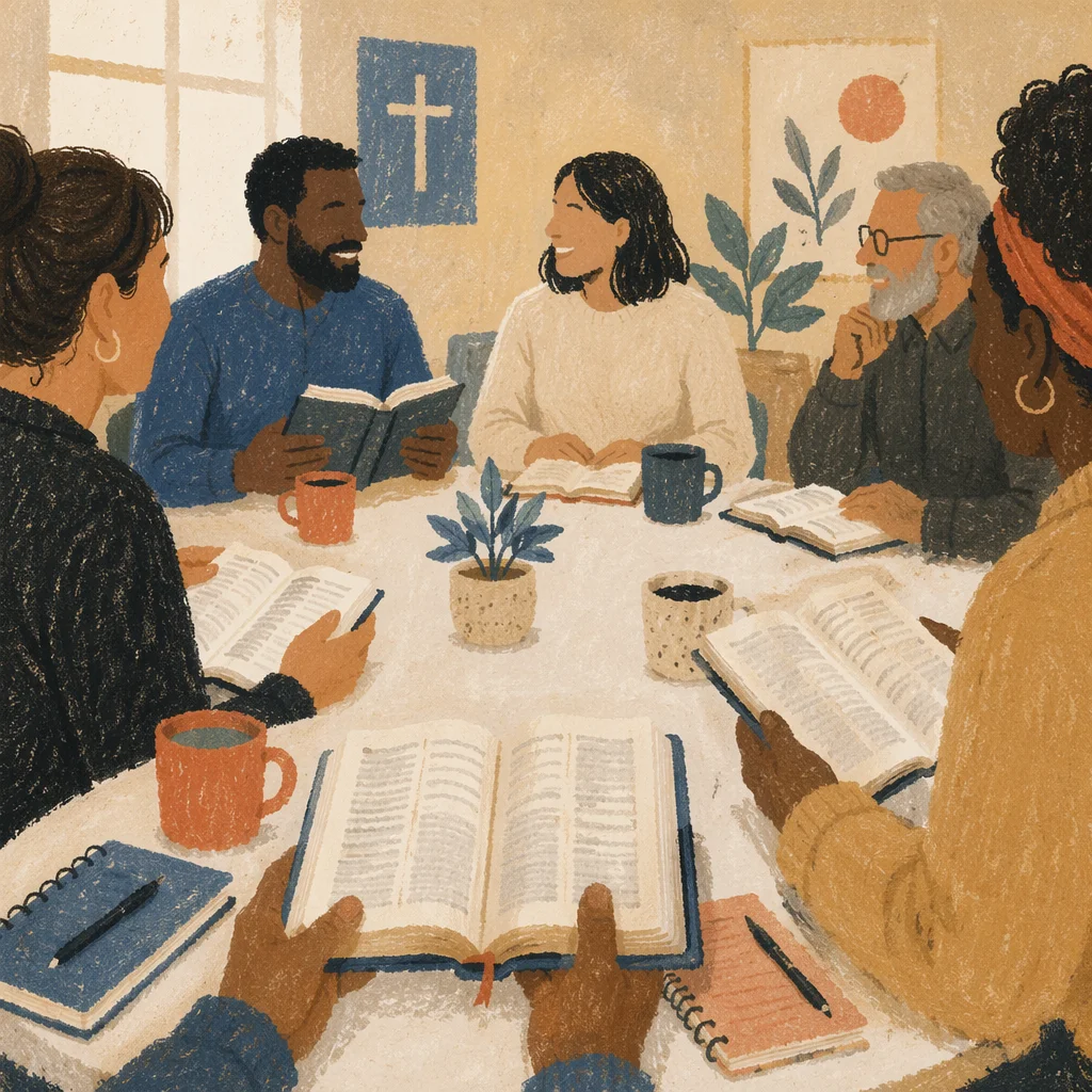 Multicultural Bible Study Around Church Table