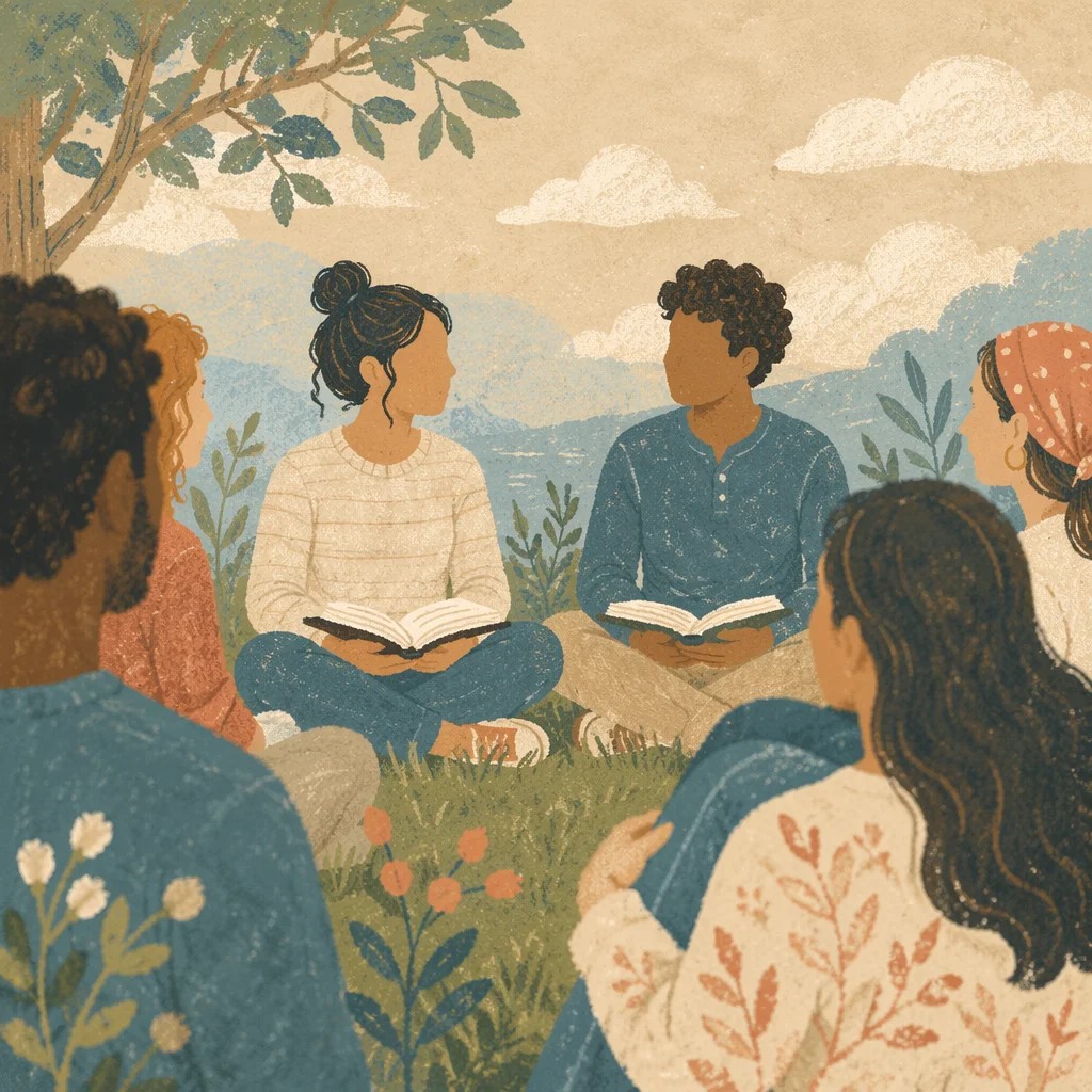 Multicultural Bible Study Circle on Church Lawn