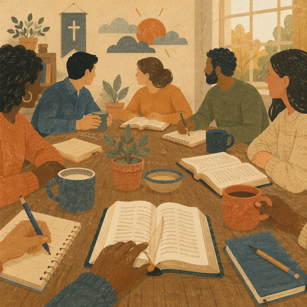 Multicultural Bible Study Around Wooden Table