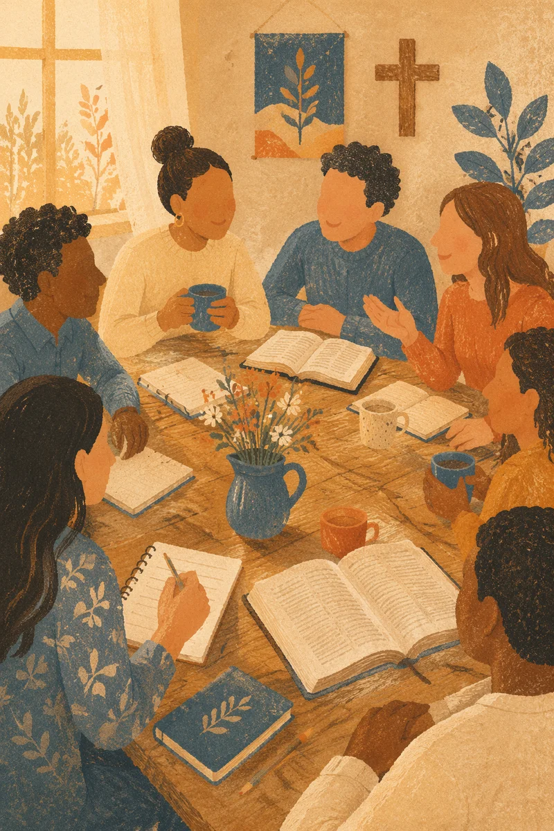 Multicultural Bible Study Around Wooden Table