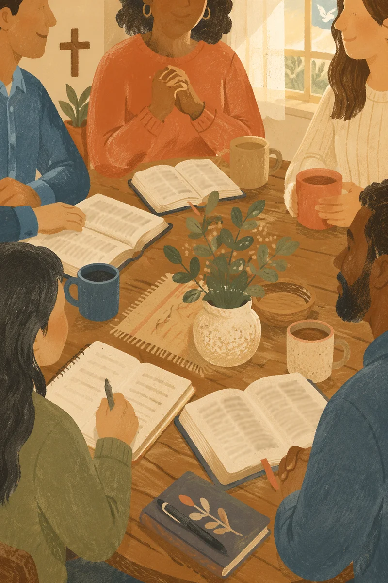 Multicultural Bible Study Fellowship Around Wooden Table