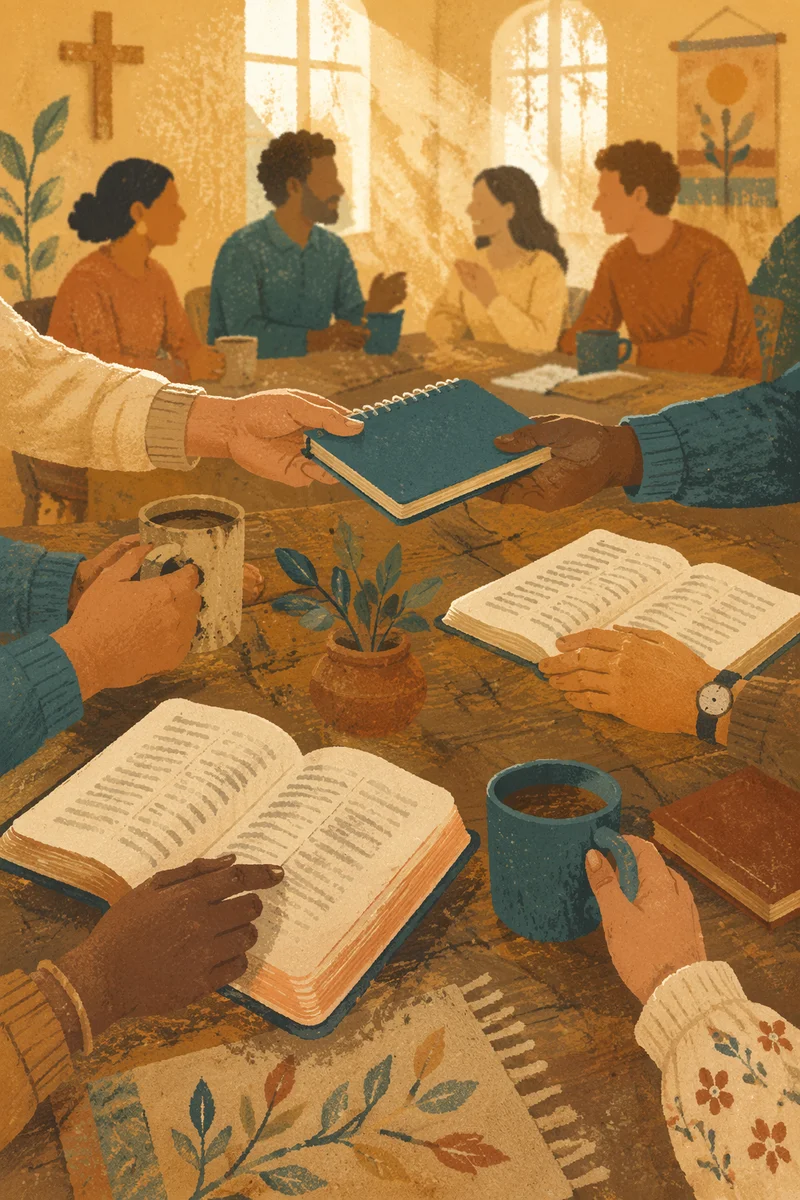 Multicultural Bible Study Around Wooden Table