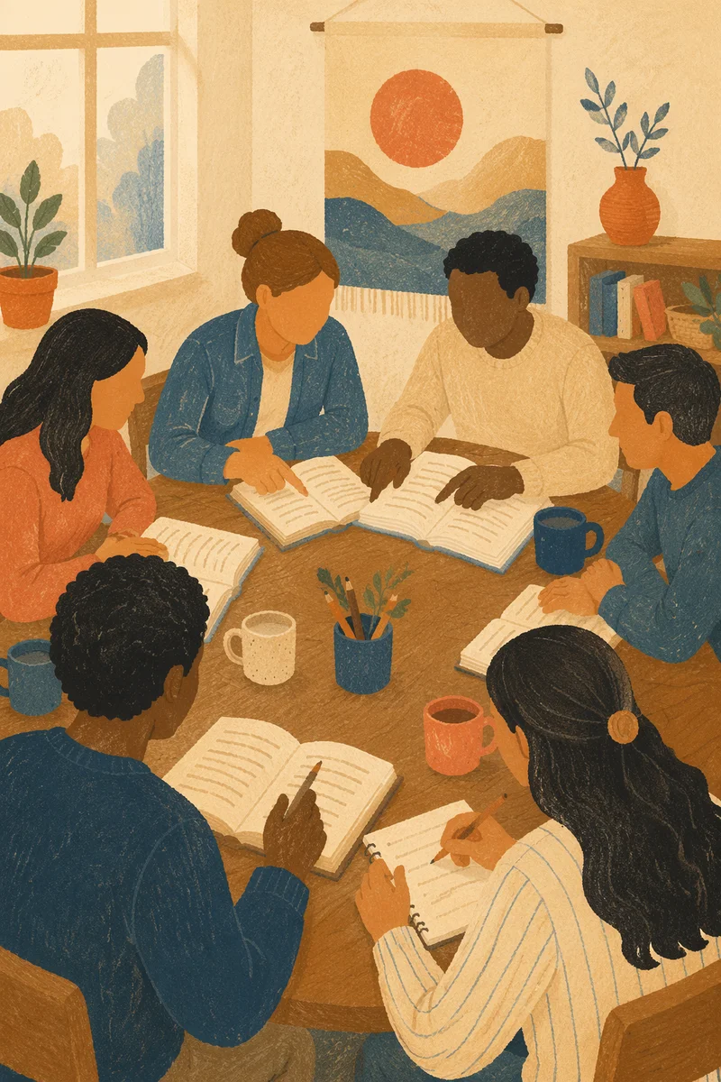 Multicultural Bible Study Around Wooden Table