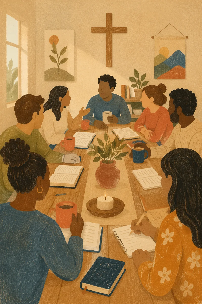 Multicultural Bible Study Around Wooden Table