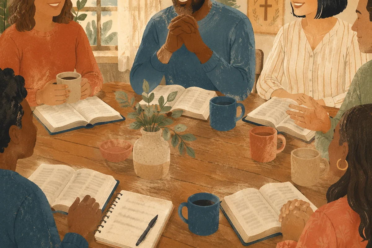 Multicultural Bible Study Around Wooden Table