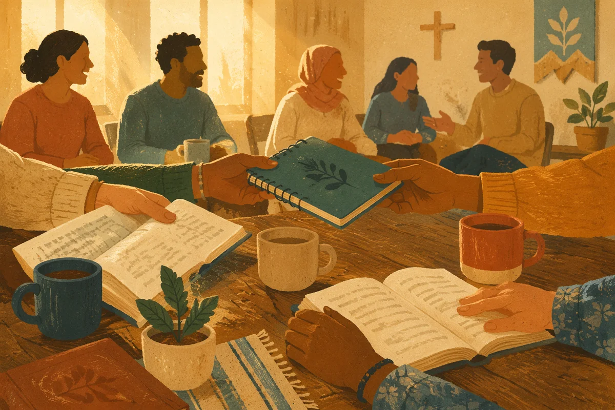Multicultural Bible Study Around Wooden Table