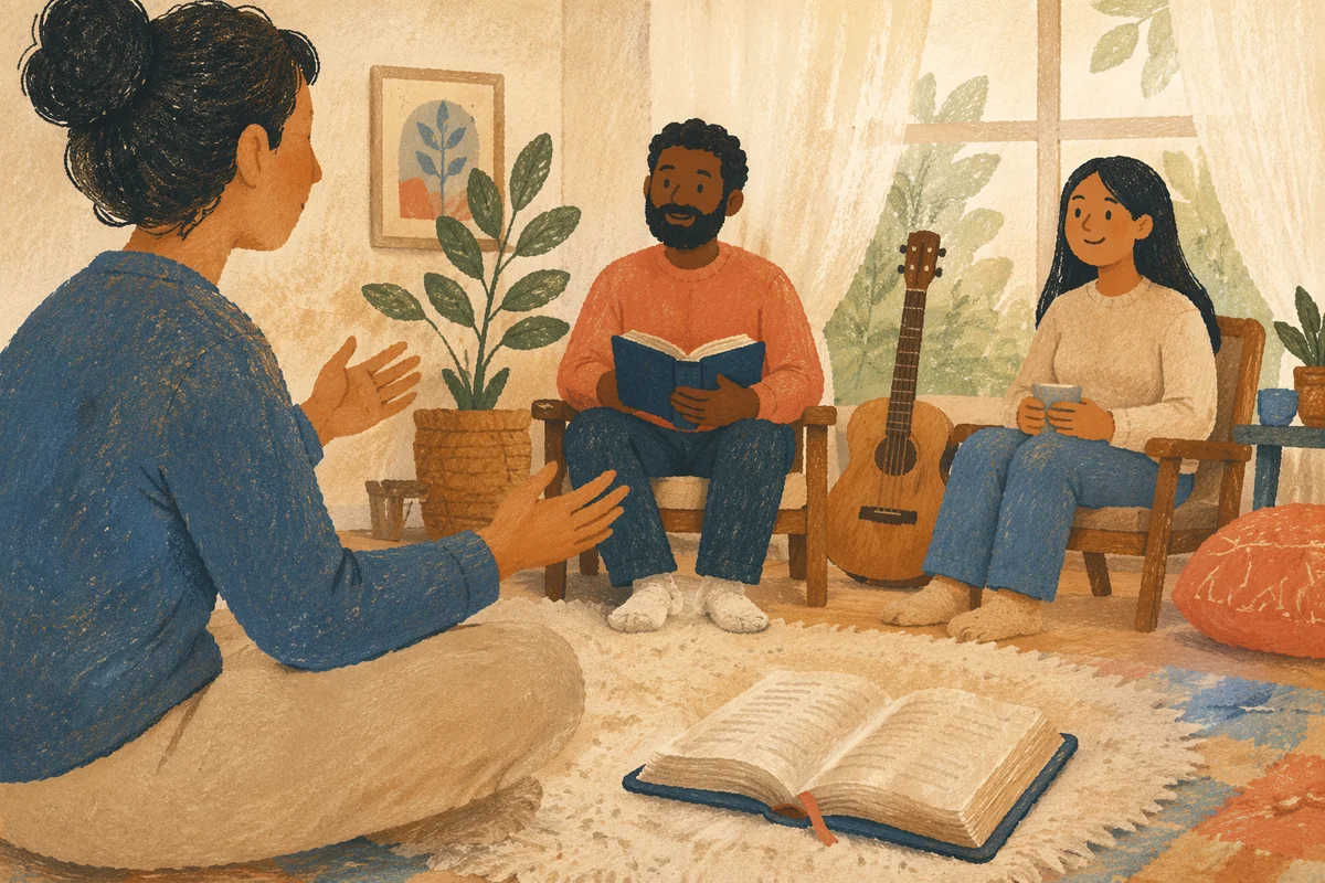 Multicultural Bible Study in Bright Living Room