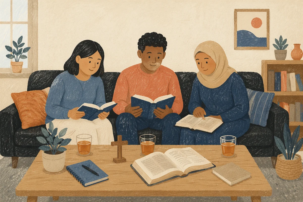 Multicultural Bible Study Group in Church Lounge