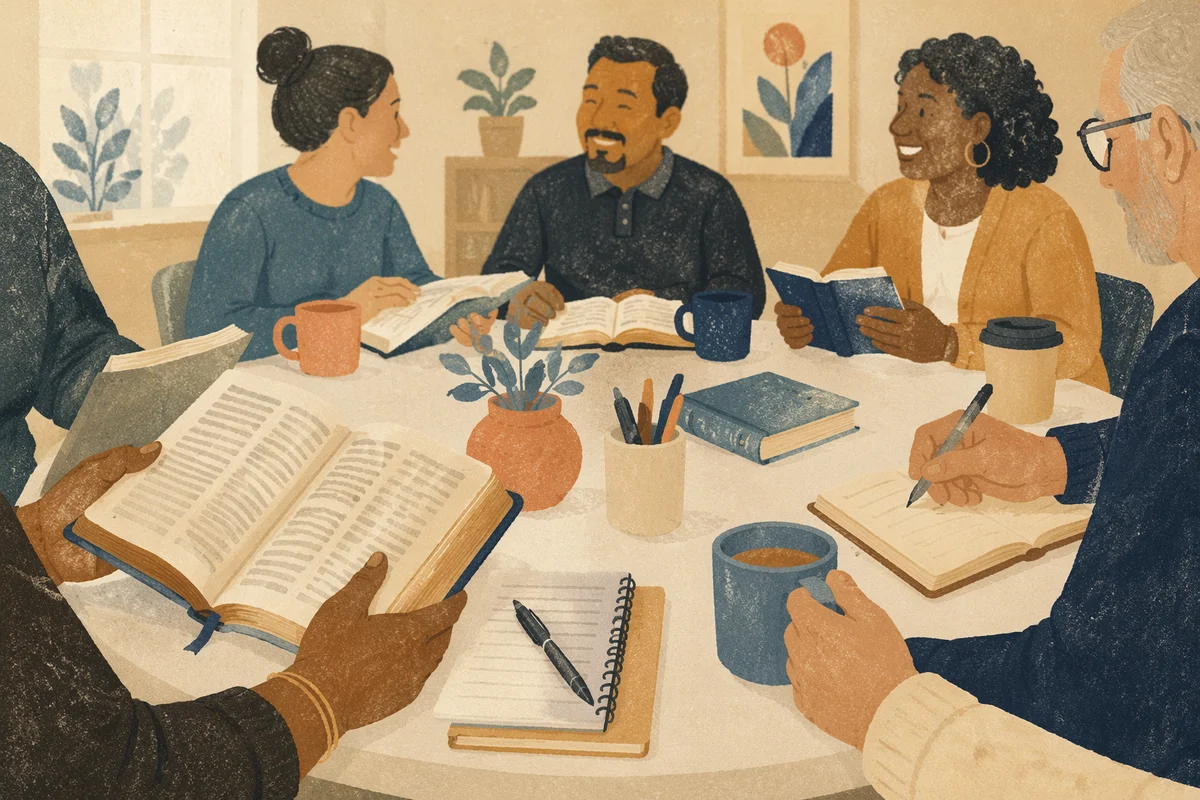 Multicultural Bible Study Around Church Table