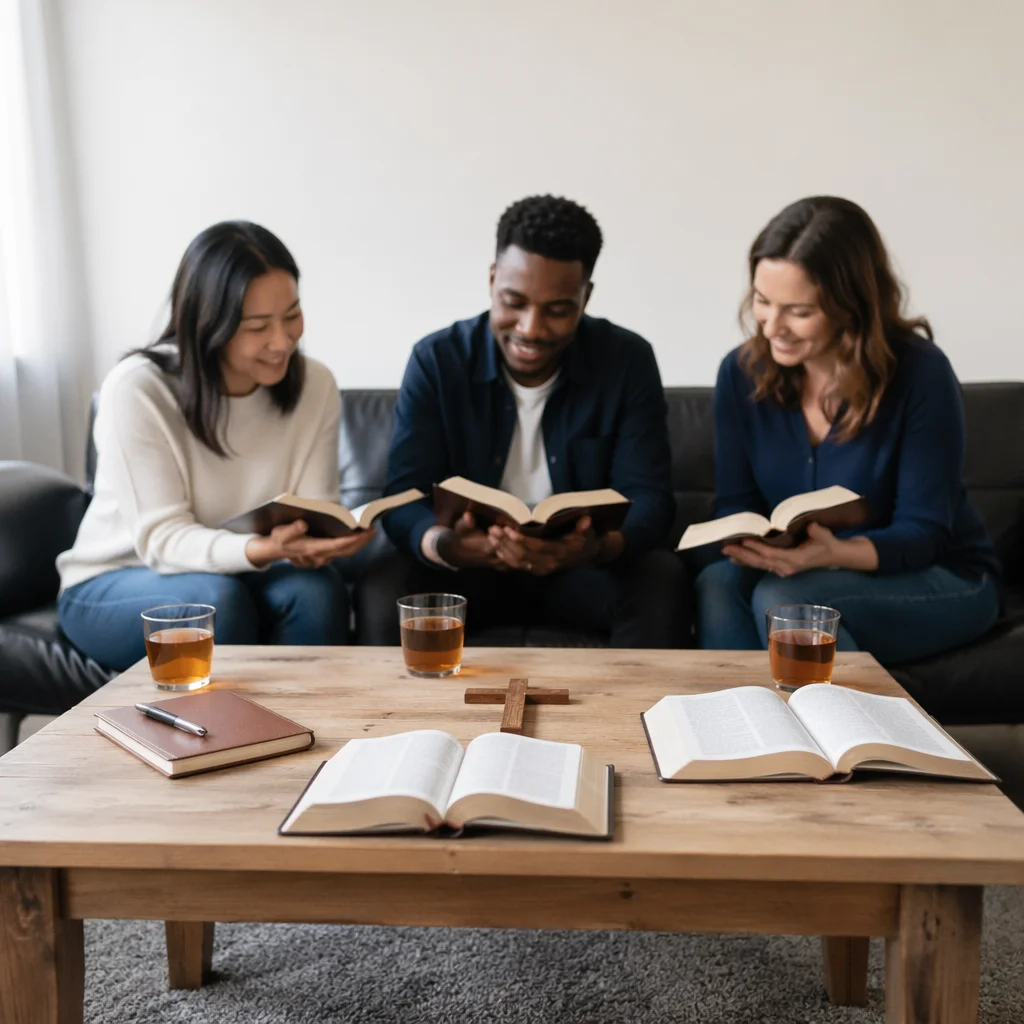 Multicultural Bible Study in Cozy Church Lounge