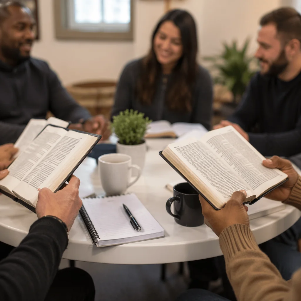 Multicultural Bible Study Around Church Table