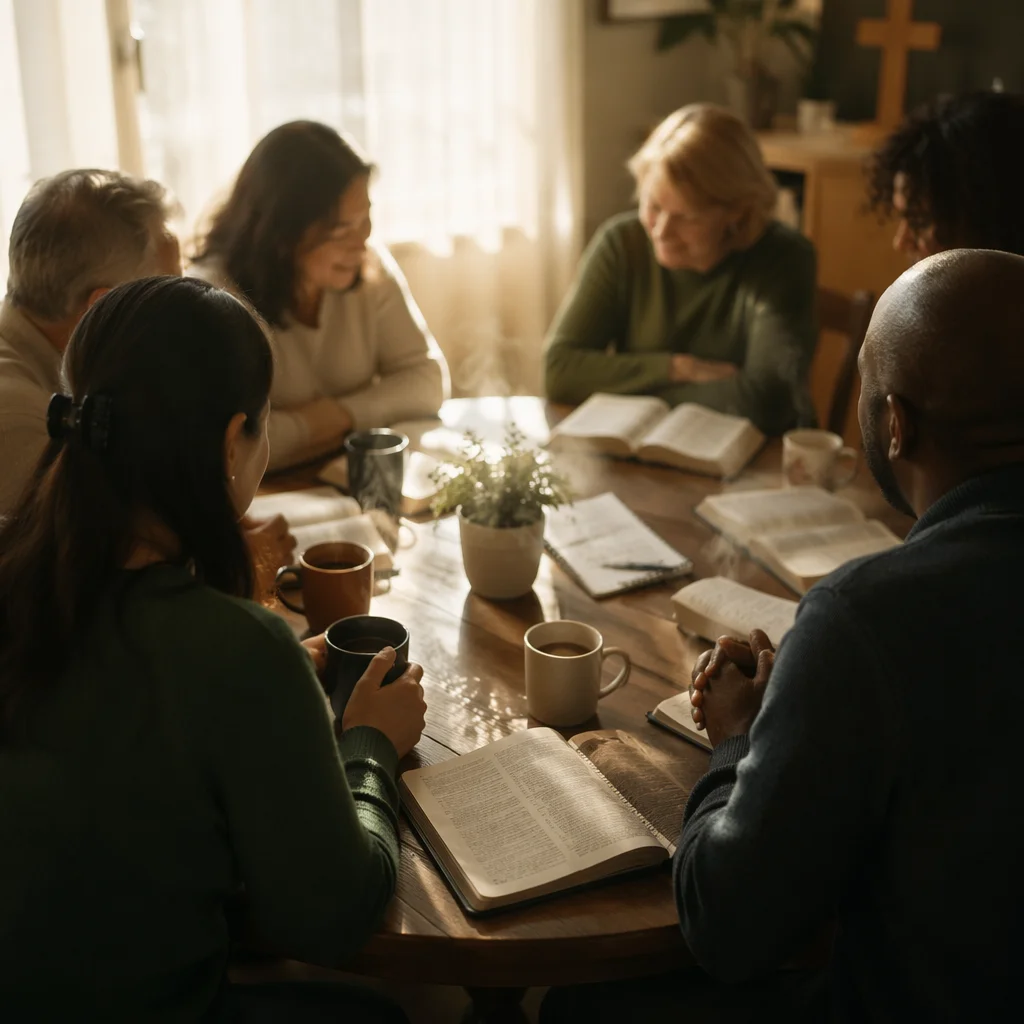 Multicultural Bible Study Around Wooden Table