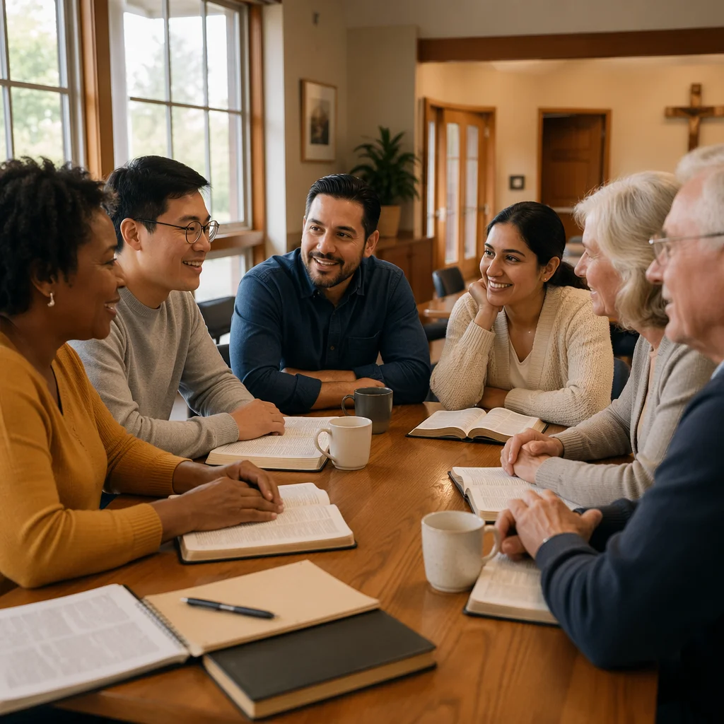 Multicultural Bible Study Group in Community Room