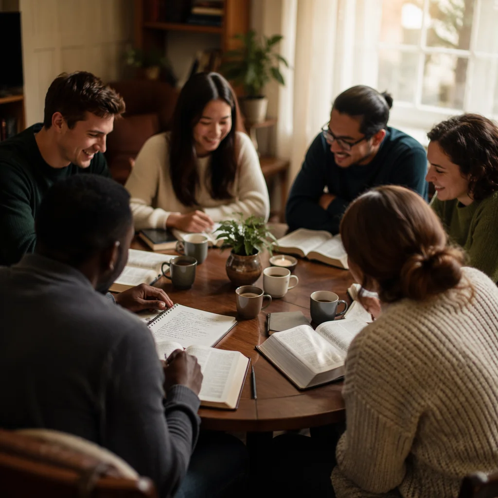 Multicultural Bible Study Around Fellowship Table
