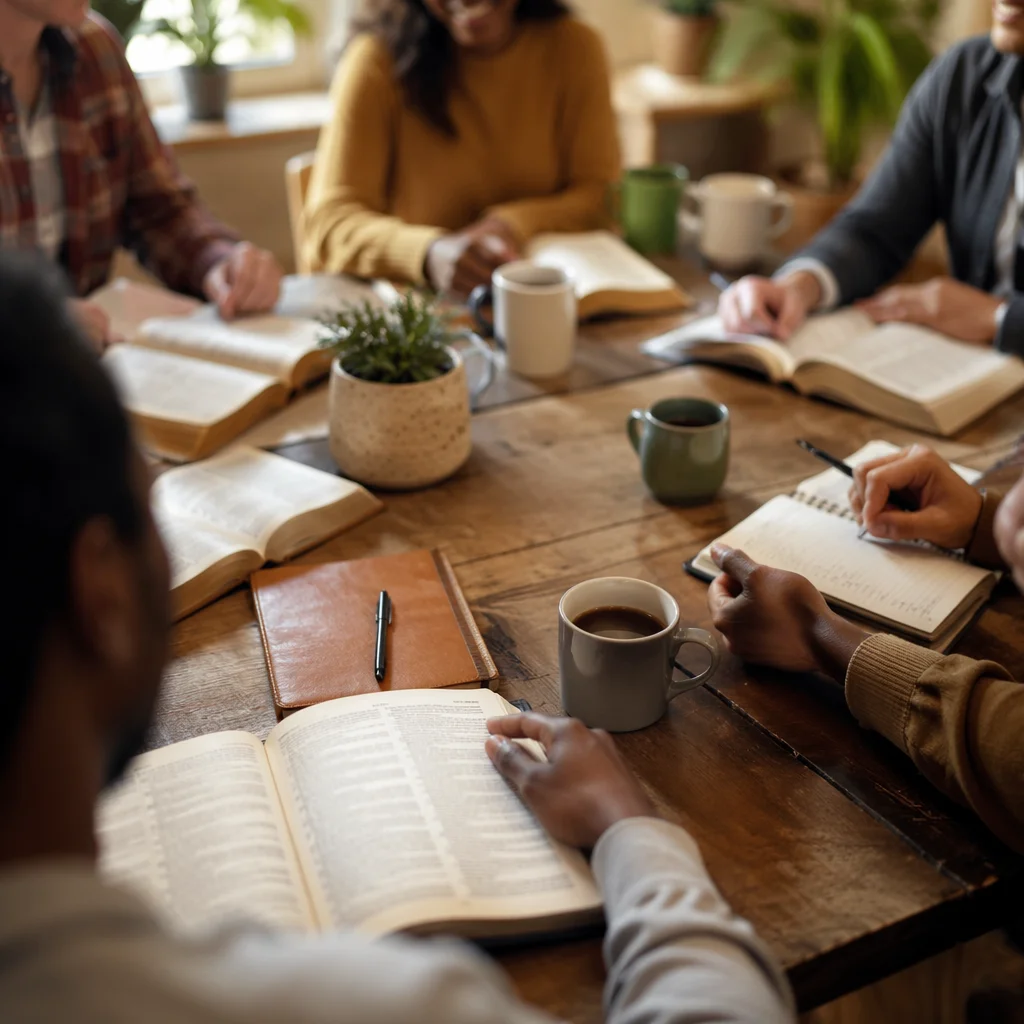 Multicultural Bible Study Around Wooden Table