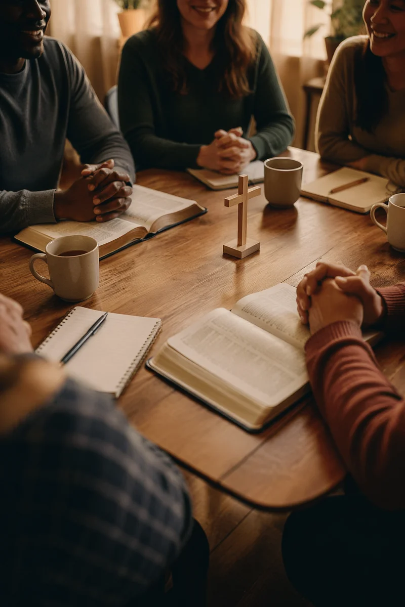 Multicultural Bible Study Around Wooden Table