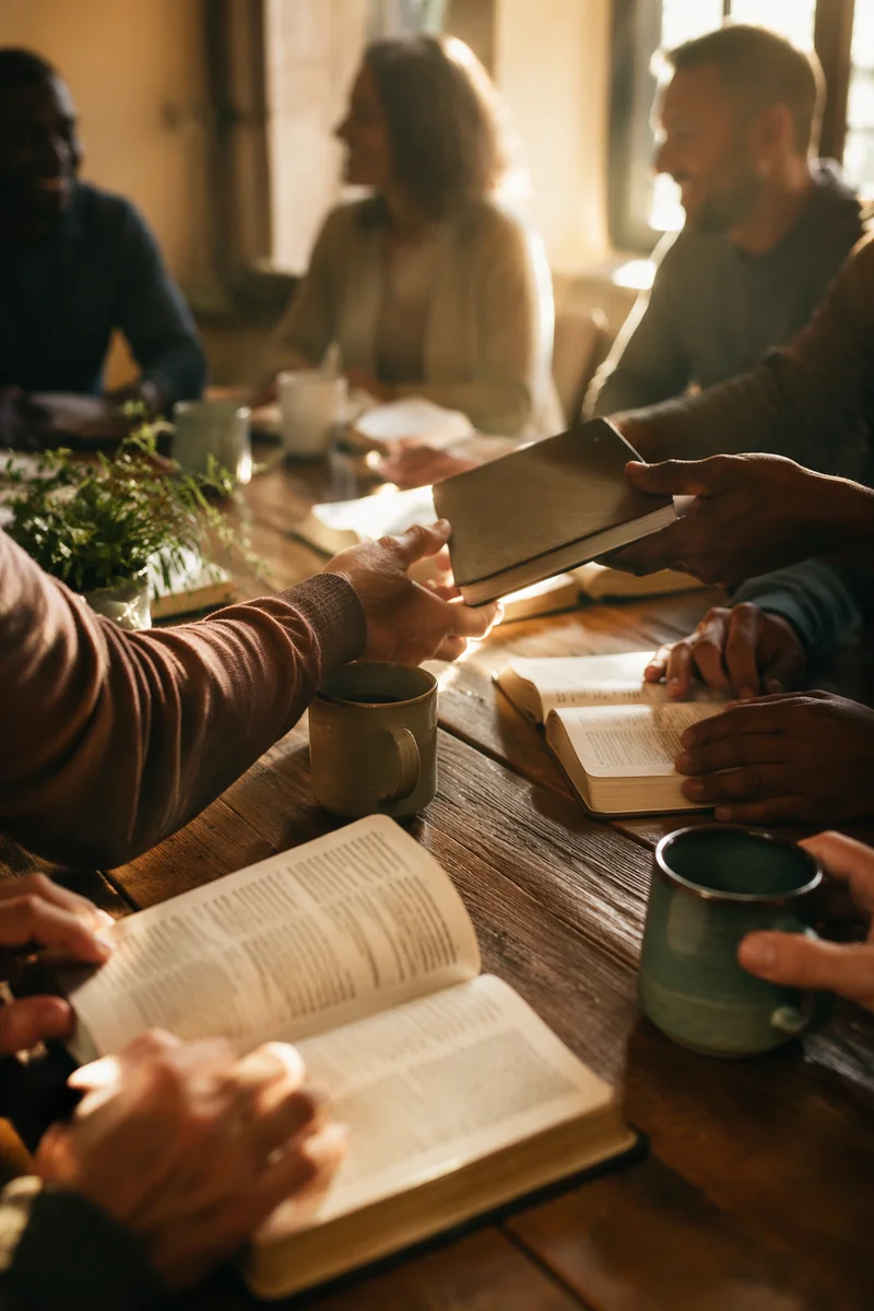 Multicultural Bible Study Around Wooden Table
