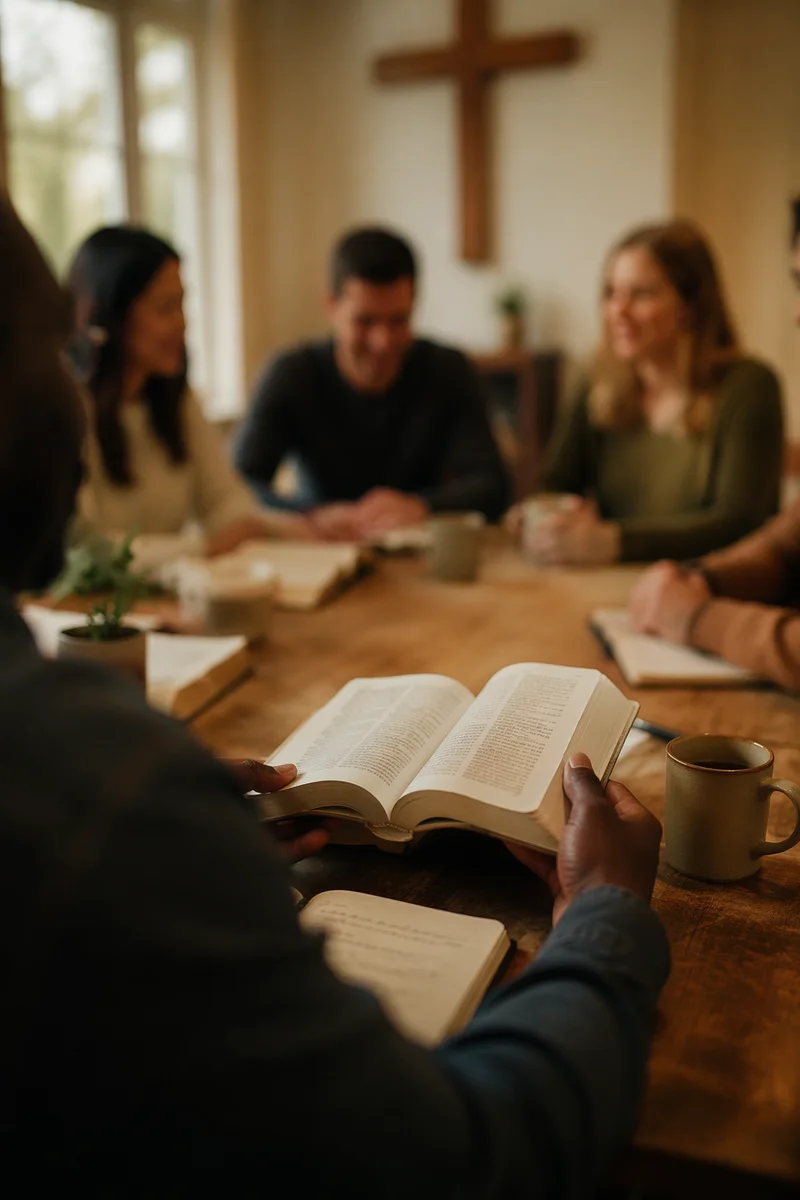 Multicultural Bible Study Fellowship Around Wooden Table